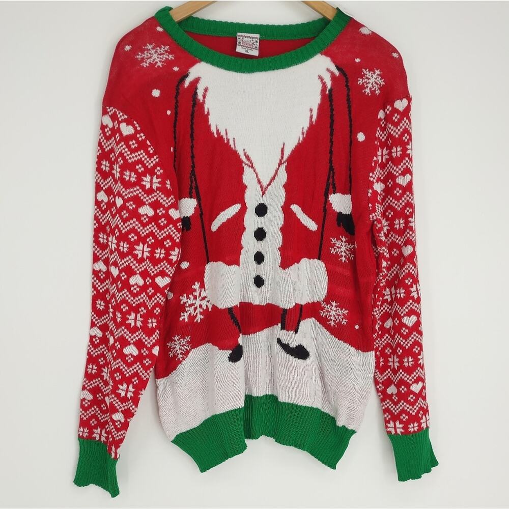 Holiday Sweater NEW Santa Red/Green Knit Ugly Christmas Sweater Size XL